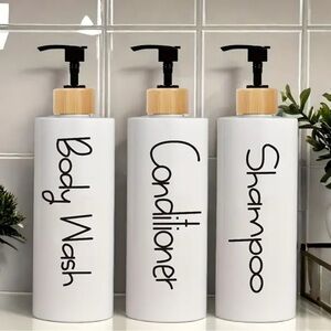 Elegant White 3 Piece Bath Dispenser Set Shampoo, Conditioner & Body Wash 500mL